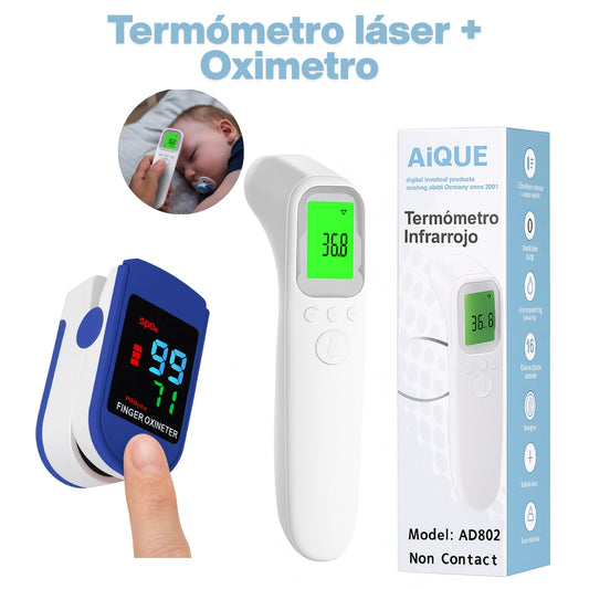 Termómetro sin contacto para adultos y niños, más Oxímetro portátil dedo.